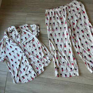 Kate Spade Nail Polish Print White Pajama Set Top & Bottom - Women's Medium